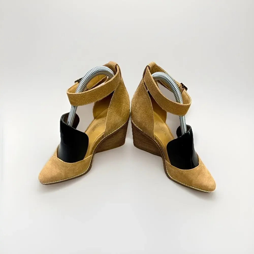 Crown Vintage Women’s Doriss Suede Wedge Pumps Tan Ankle Strap Heels Size 9.5 - Picture 5 of 7